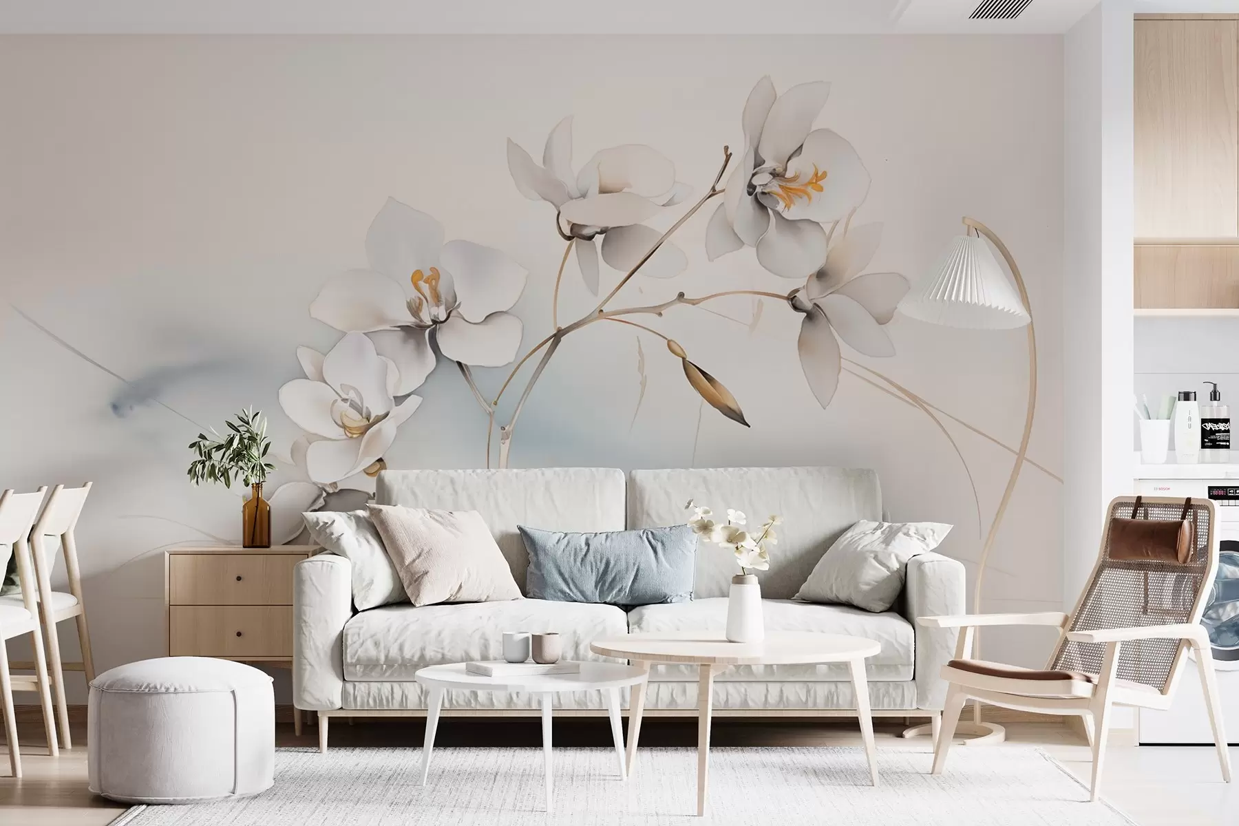 Fototapety Biela orchidea vetva v akvarelovom štýle w09022