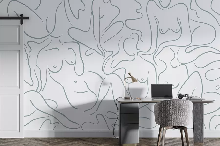 Fototapety Lineárna kresba anatomických siluet, abstrakcia, modrá farba w03755v1