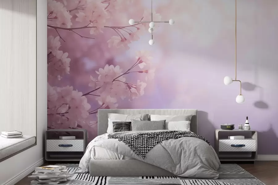 Fototapety Sakura vetvy s ružovými kvetmi na pastelovom pozadí w03804