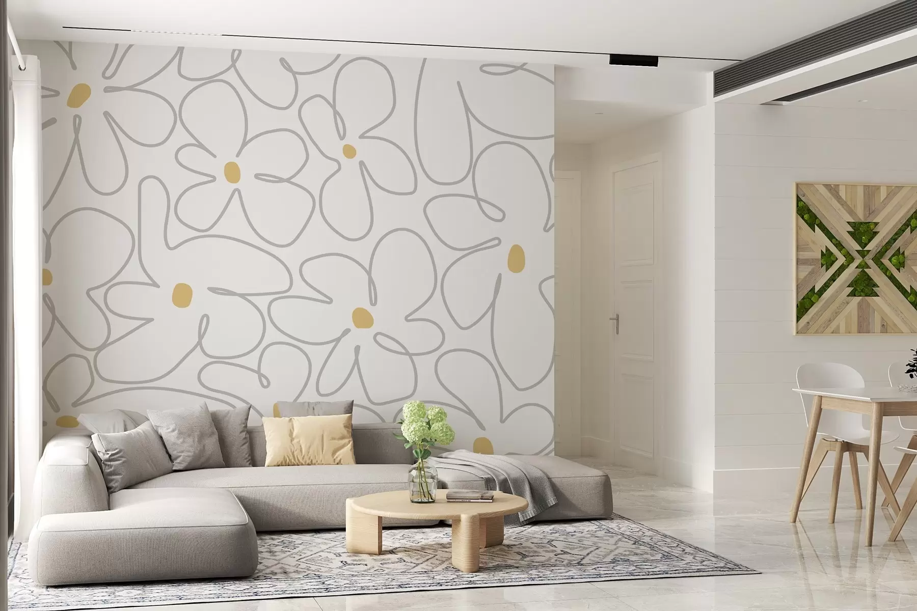 Fototapety Minimalistické kvety line art vo svetlých farbách w03812