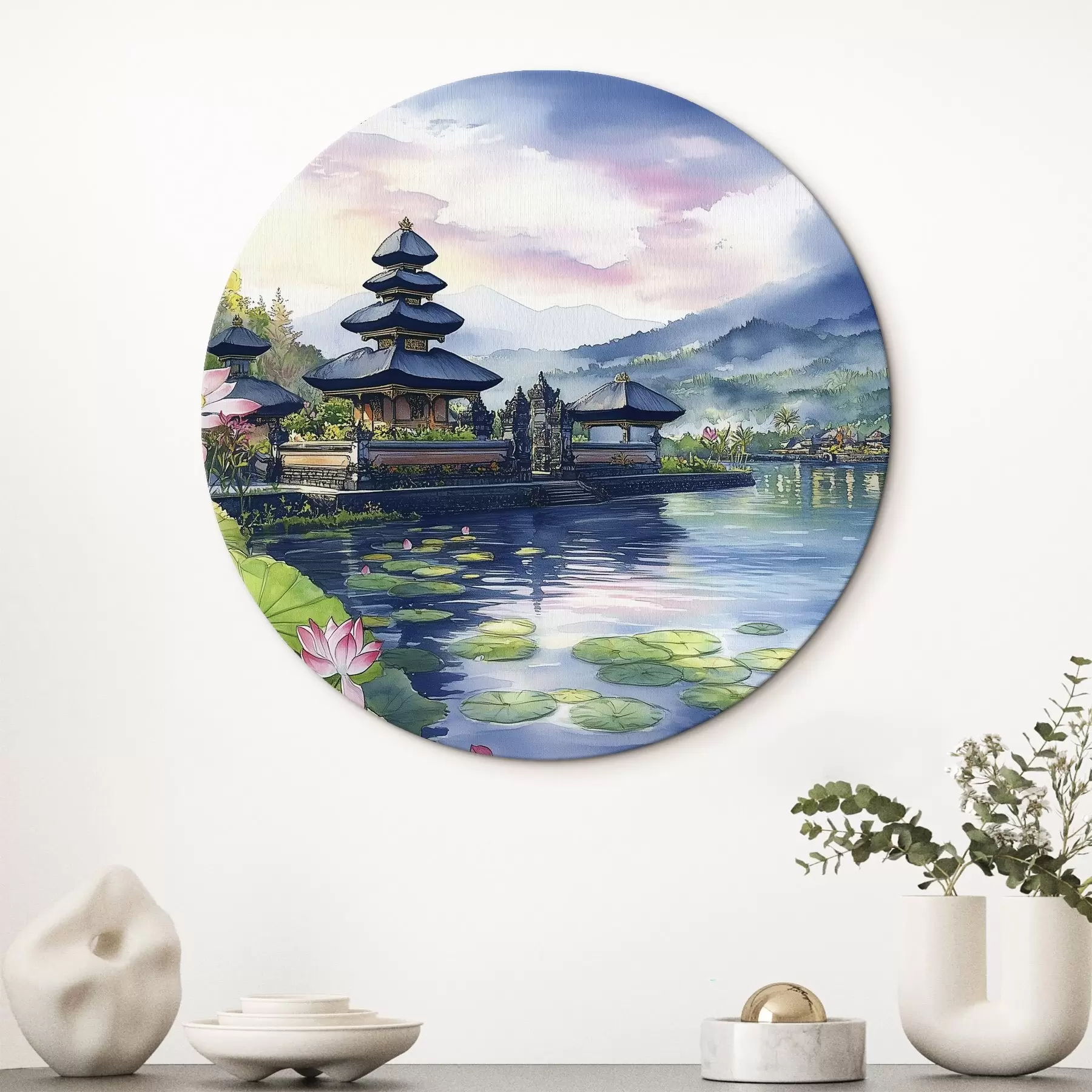 Obraz Indonézsky ostrov, chrám, budhizmus, tropická príroda, akvarel r44148