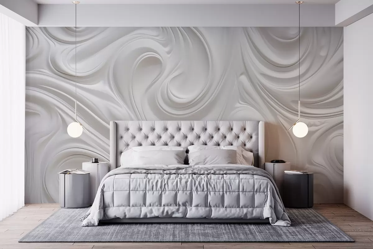 Fototapety Biele abstraktné moderné umenie s tekutými vírami a vlnami, hladká štruktúra, elegantný dizajn, minimalistická estetika w09059 - Uwalls.sk Fototapety Biele abstraktné moderné umenie s tekutými vírami a vlnami, hladká štruktúra, elegantný dizajn, minimalistická estetika w09059
