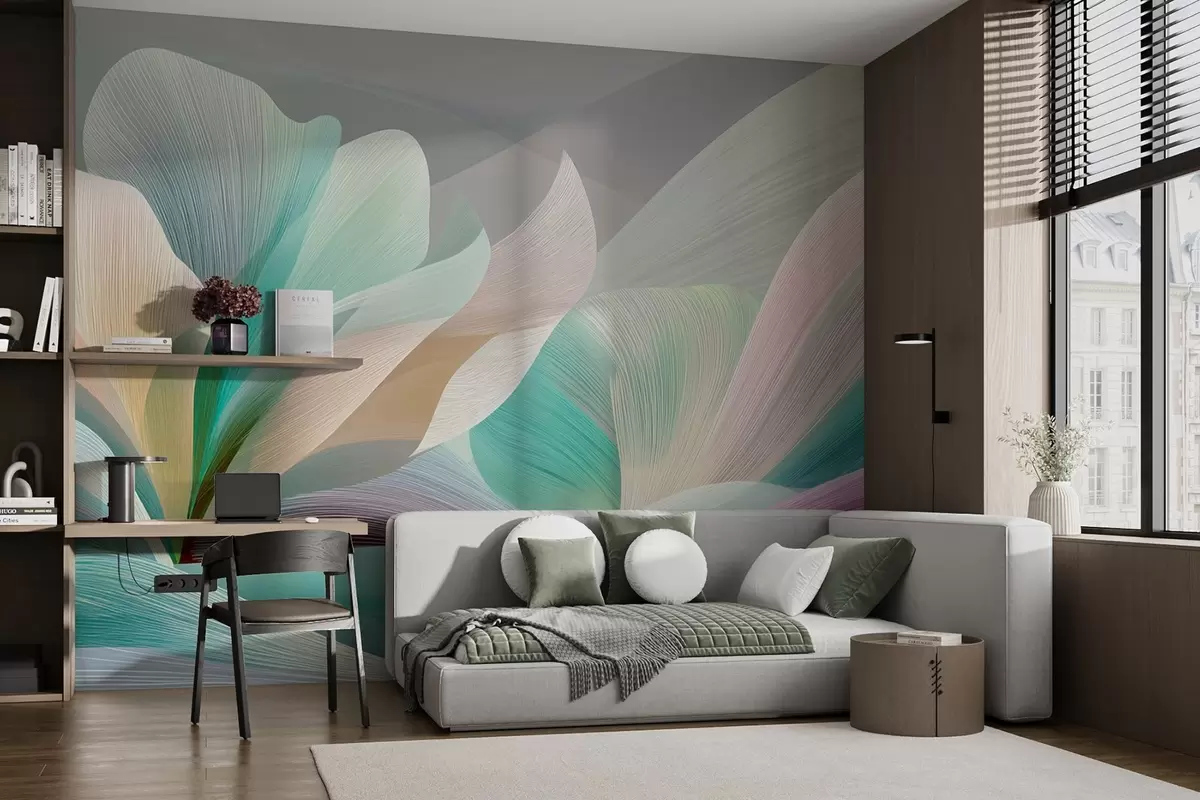 Fototapety Elegantná abstrakcia s hladkými krivkami pripomínajúcimi kvet a vlny w09075 - Uwalls.sk Fototapety Elegantná abstrakcia s hladkými krivkami pripomínajúcimi kvet a vlny w09075