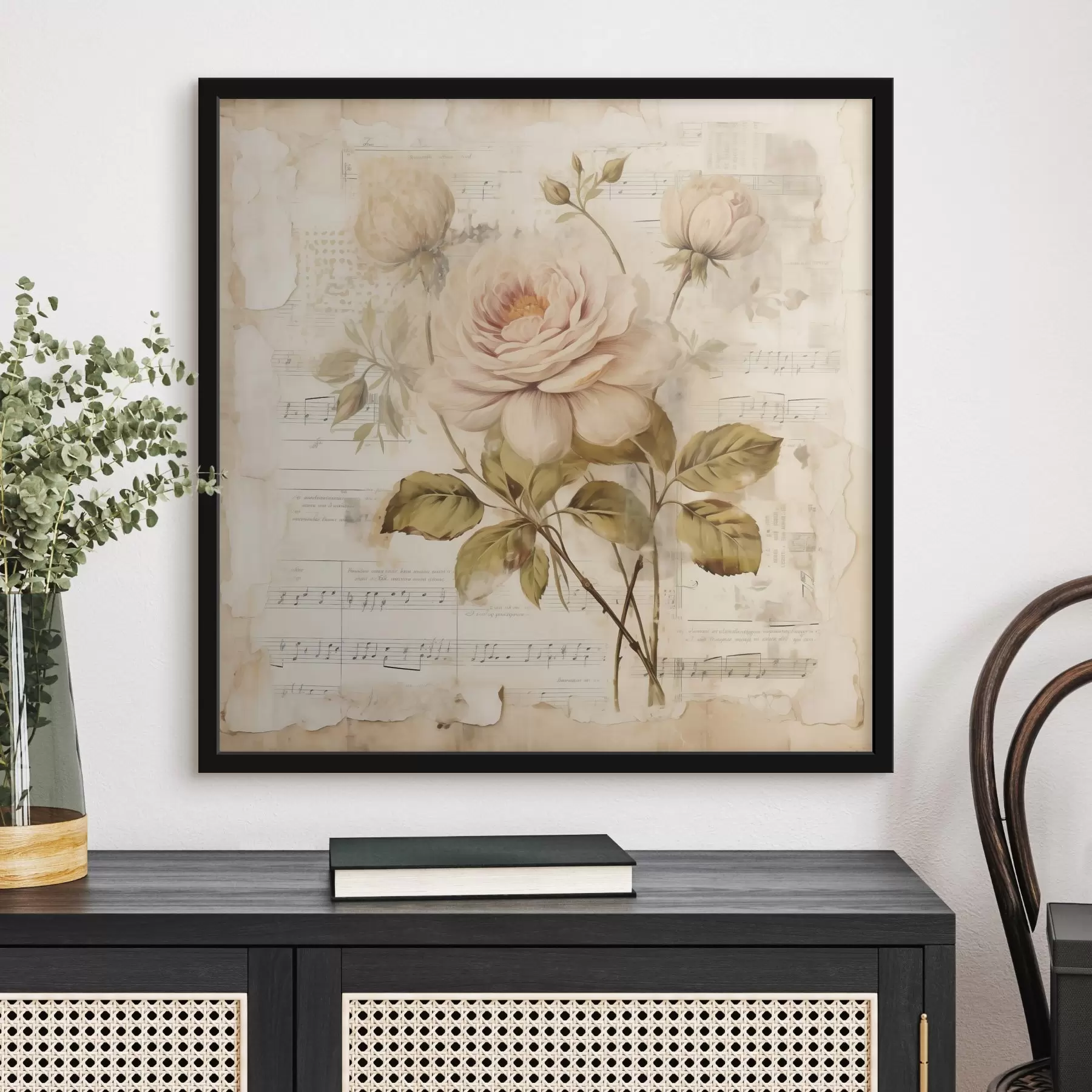 Fototapety Vintage kompozícia ruží na pozadí starých poznámok f44247