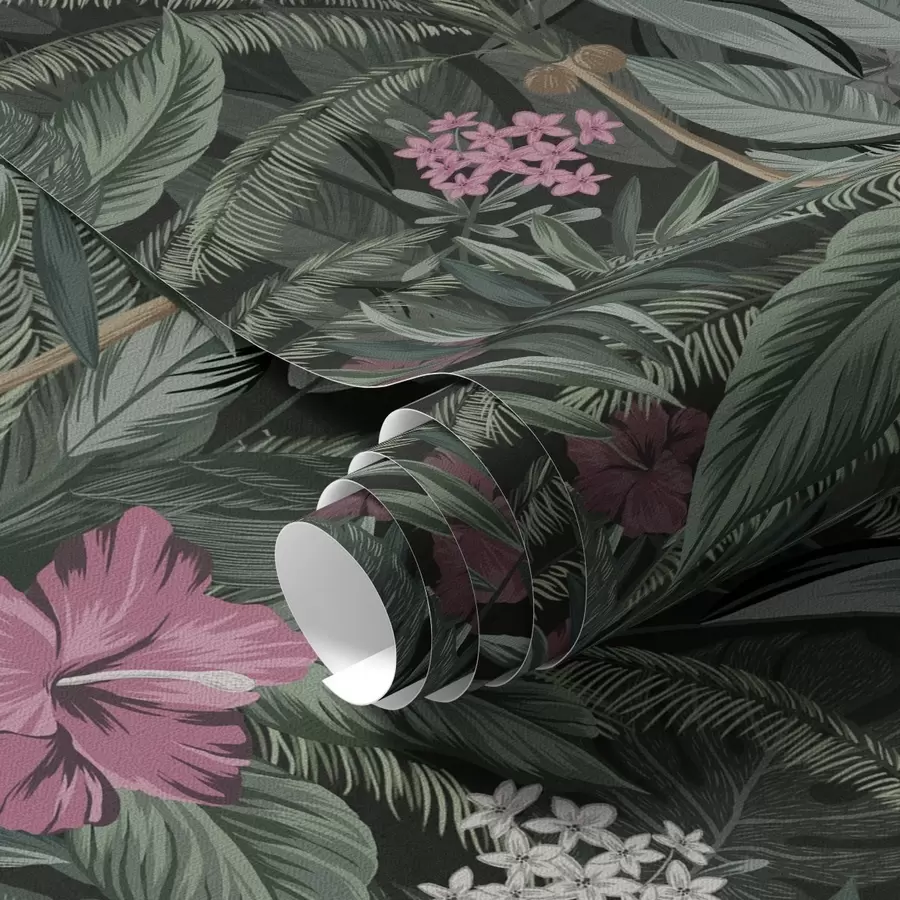 Fototapety Tropické listy a vták na tmavom pozadí a00140