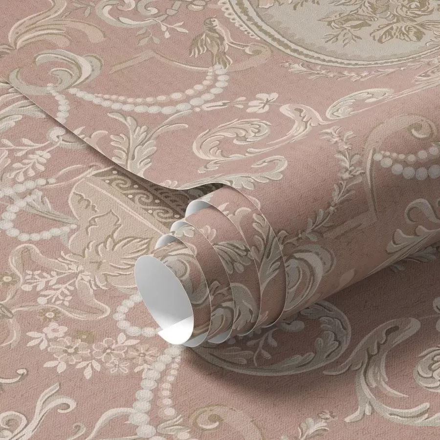 Fototapety Barokový ornament s kvetmi na ružovom pozadí a00160