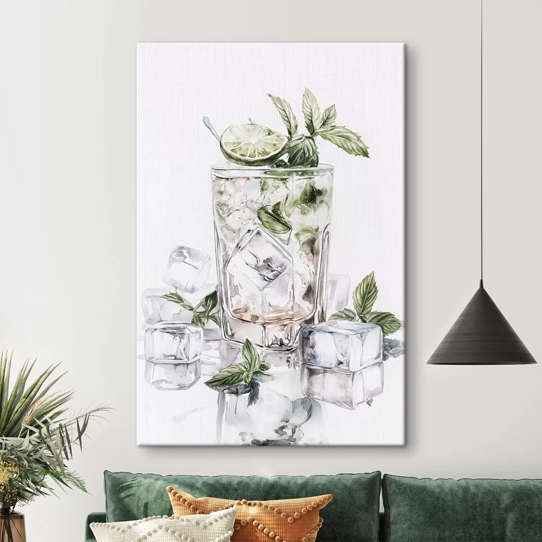 Fototapety Koktail Mojito, nápoje v štýle akvarelu, mäta s44302