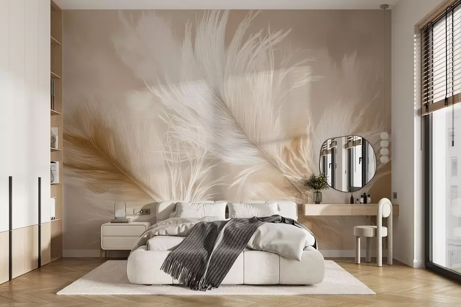 Fototapety Lietajúce vzdušné pierka na béžovom pozadí w09102