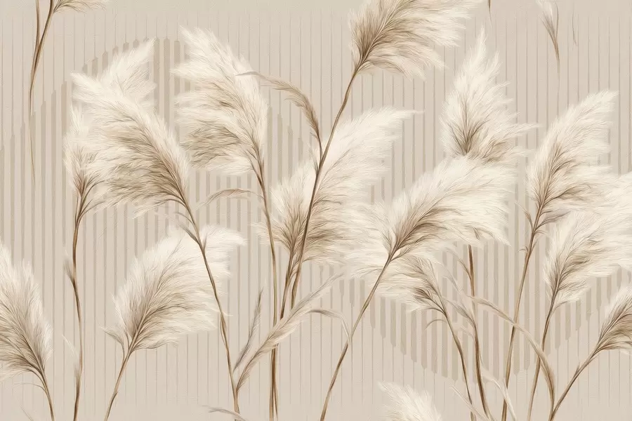 Fototapety Tráva pampas na pozadí línií v béžových tónoch w09104