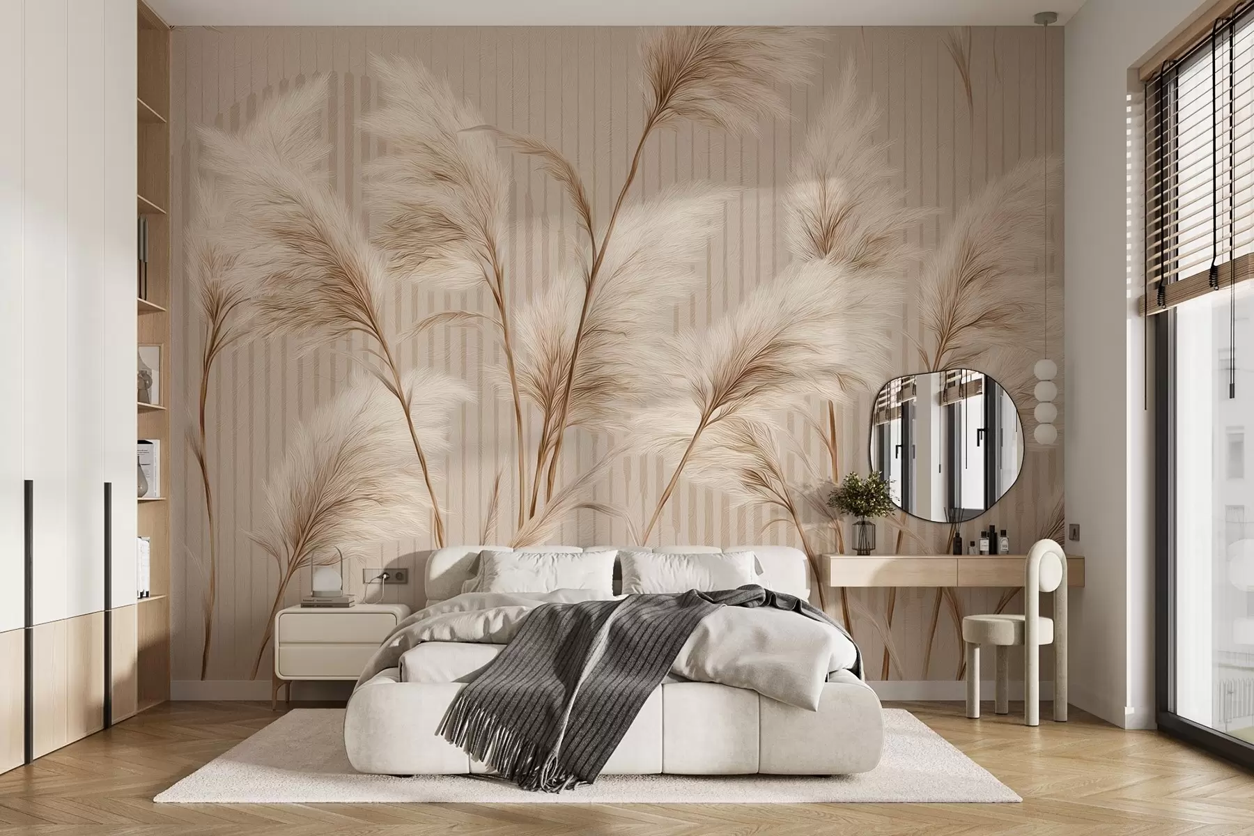 Fototapety Tráva pampas na pozadí línií v béžových tónoch w09104
