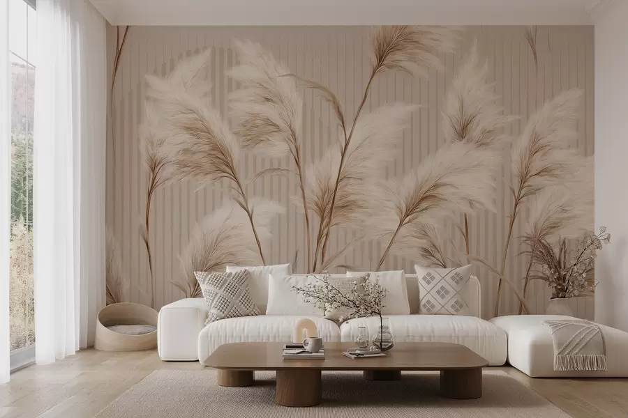 Fototapety Tráva pampas na pozadí línií v béžových tónoch w09104