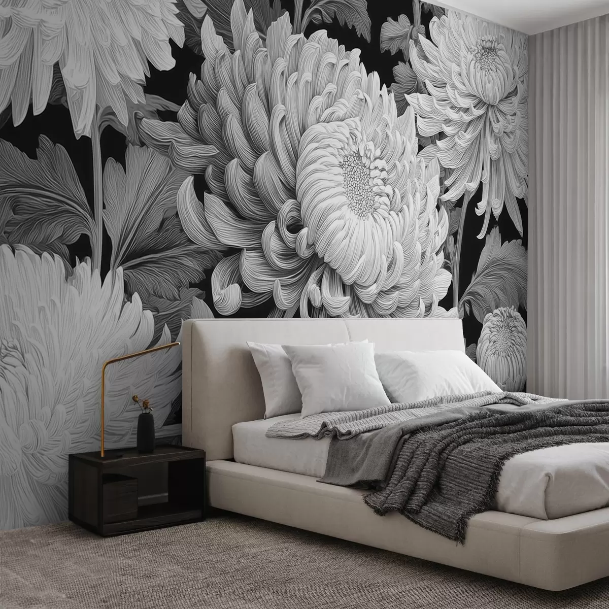 Fototapety Čiernobiele veľké orchidey s listami w09125v1