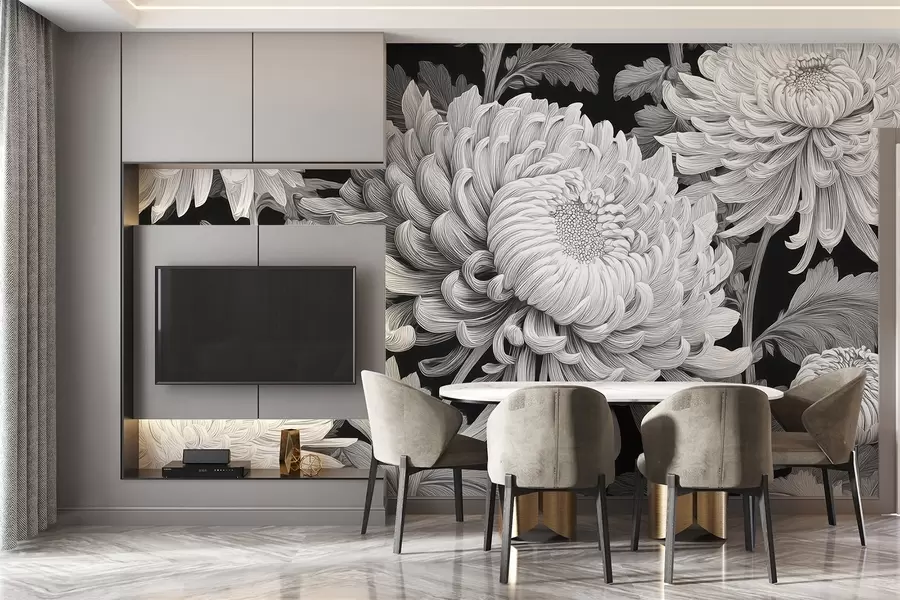 Fototapety Čiernobiele veľké orchidey s listami w09125v1