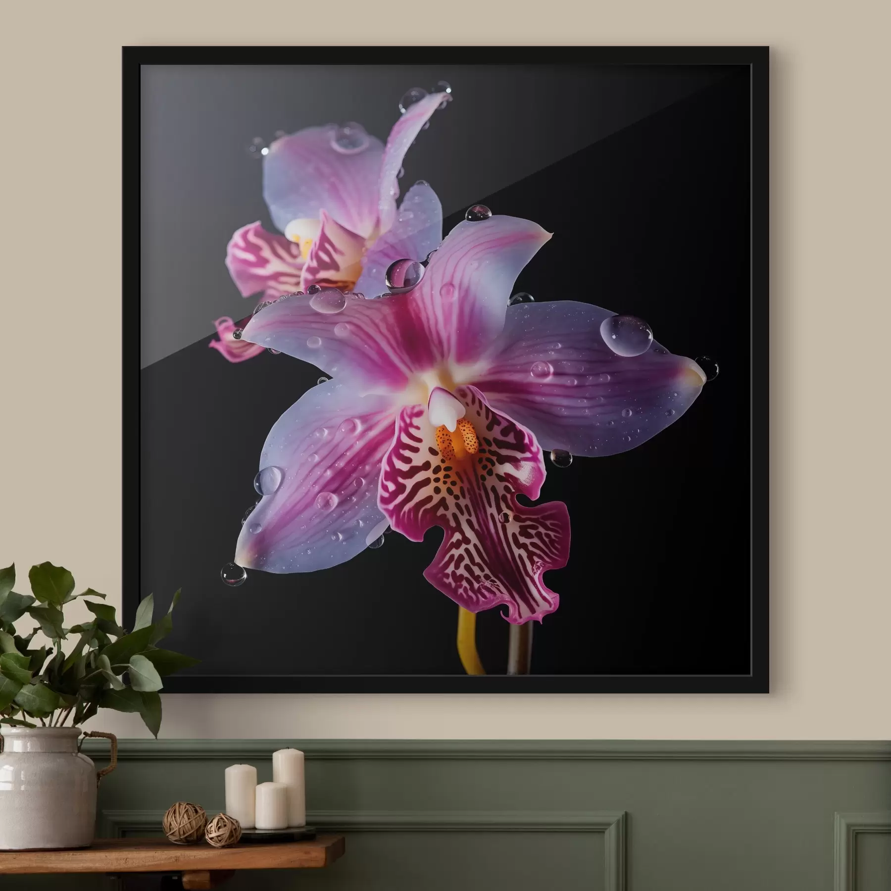 Obraz Kvapky vody na okvetných lístkoch orchideí f44356