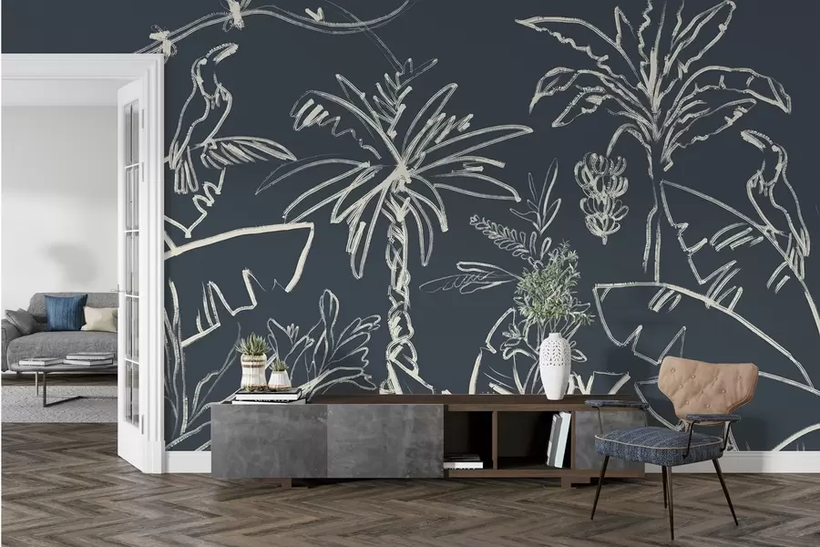 Fototapety Tropický vzor na tmavomodrom pozadí, palmy, banány w04020v4