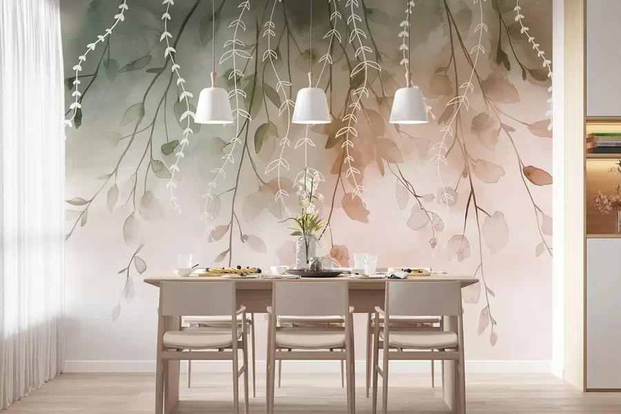 Fototapety Vetvy s listami v akvarelovom štýle, prírodné jesenné farby w04007v1