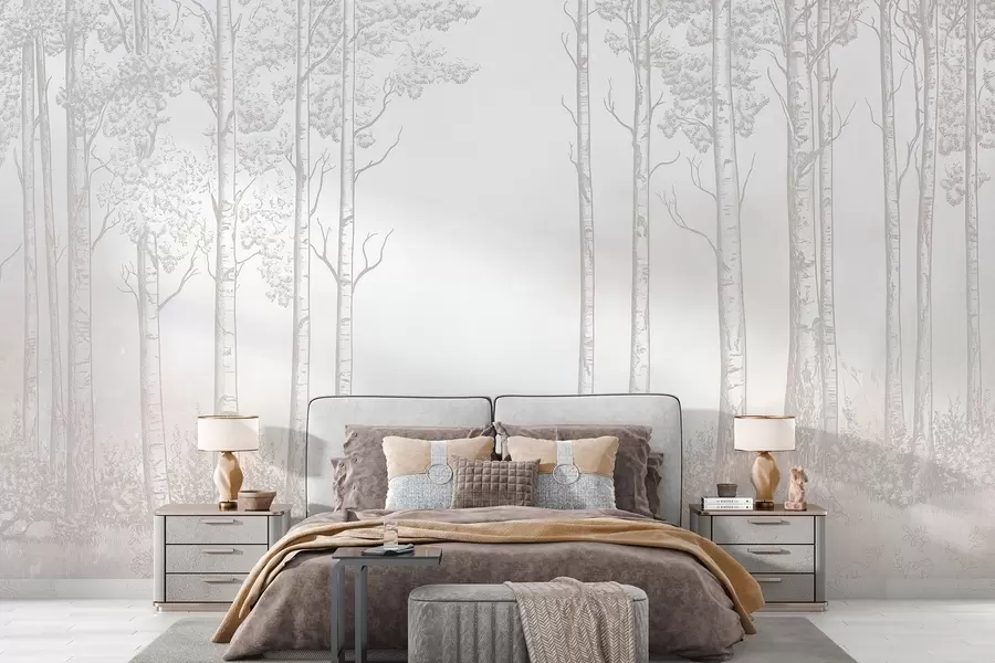 Fototapety Les s brezami, minimalizmus, príroda, béžová paleta farieb  w04009v3