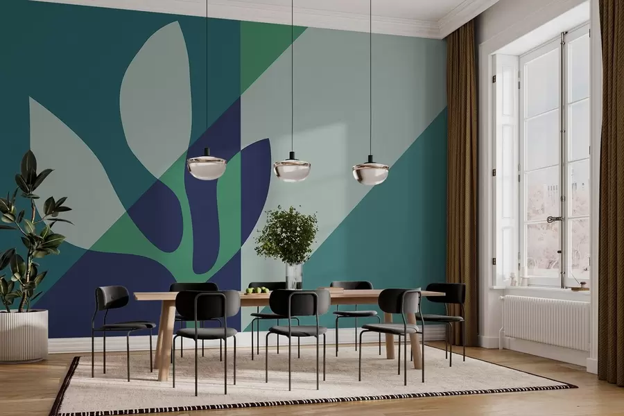 Fototapety abstraktná grafická rastlina na pozadí geometrie v modrých tónoch w04028v1