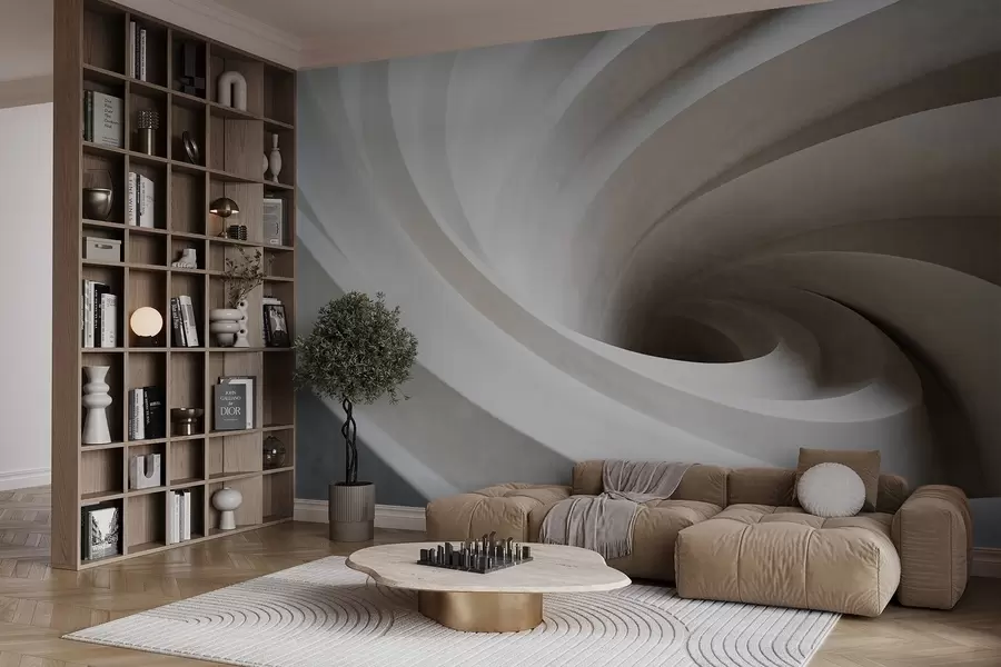 Fototapety Abstraktné textúrované vírenie bielych a béžových vrstiev, vytvárajúce vírový efekt, dynamická kompozícia, moderný minimalistický dizajn w09144