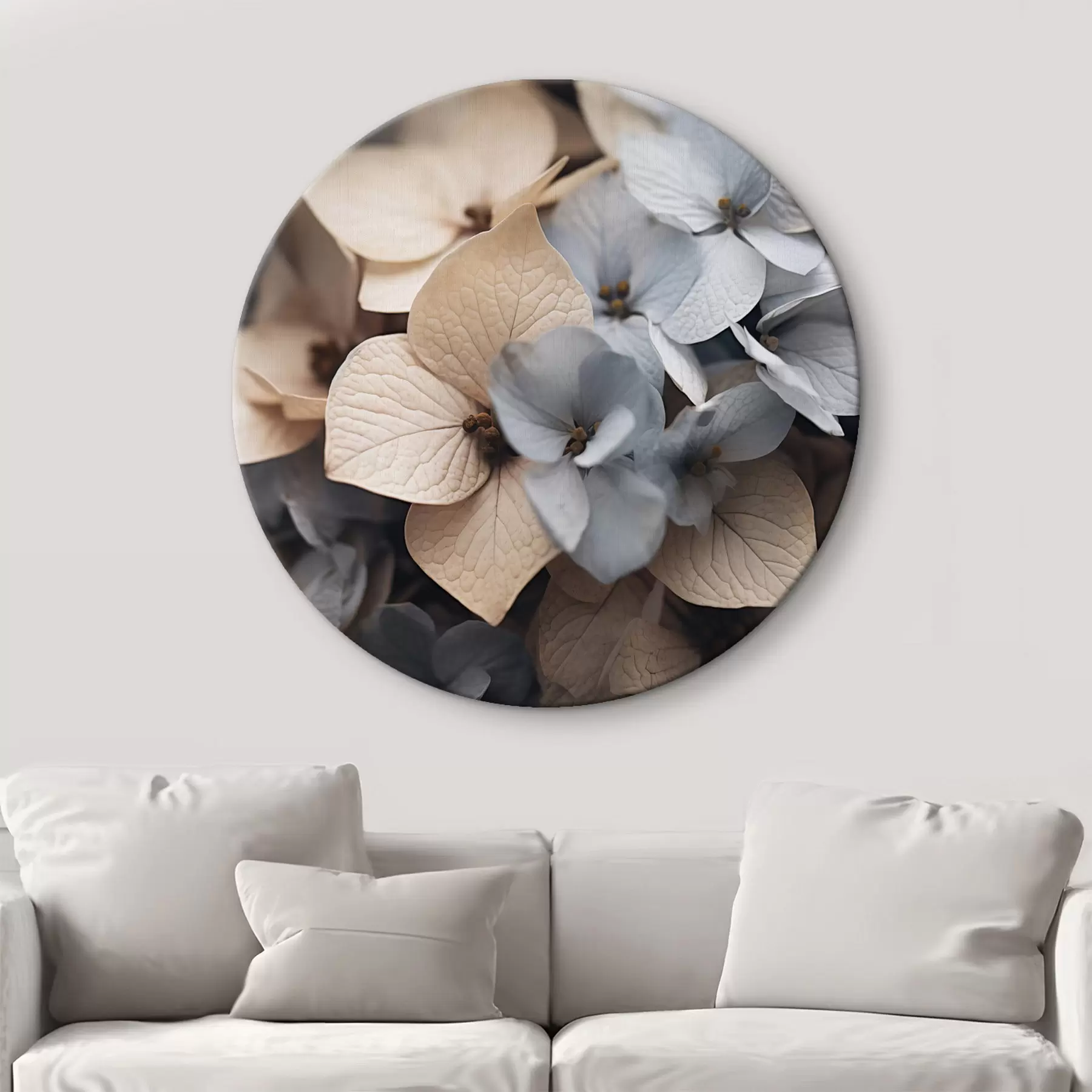 Fototapety Kvety hortenzie, svetlomodré a béžové okvetné lístky, s detailnými textúrami, elegantné kvetinové aranžmá r44394