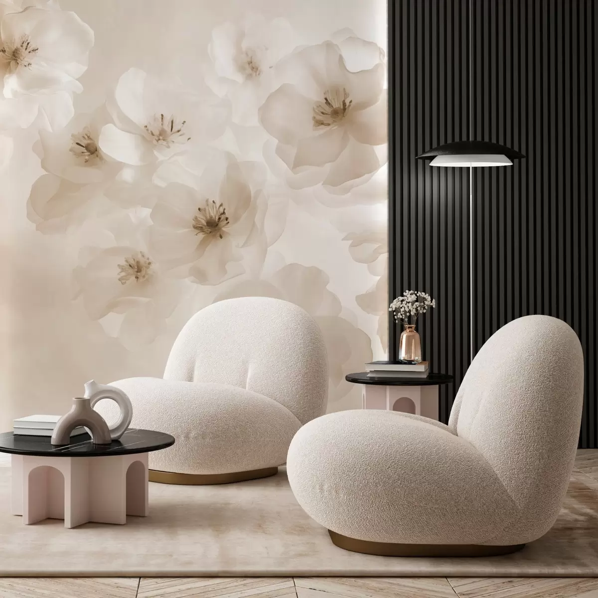 Fototapety Jemné veľké kvety, béžové odtiene w03931v2