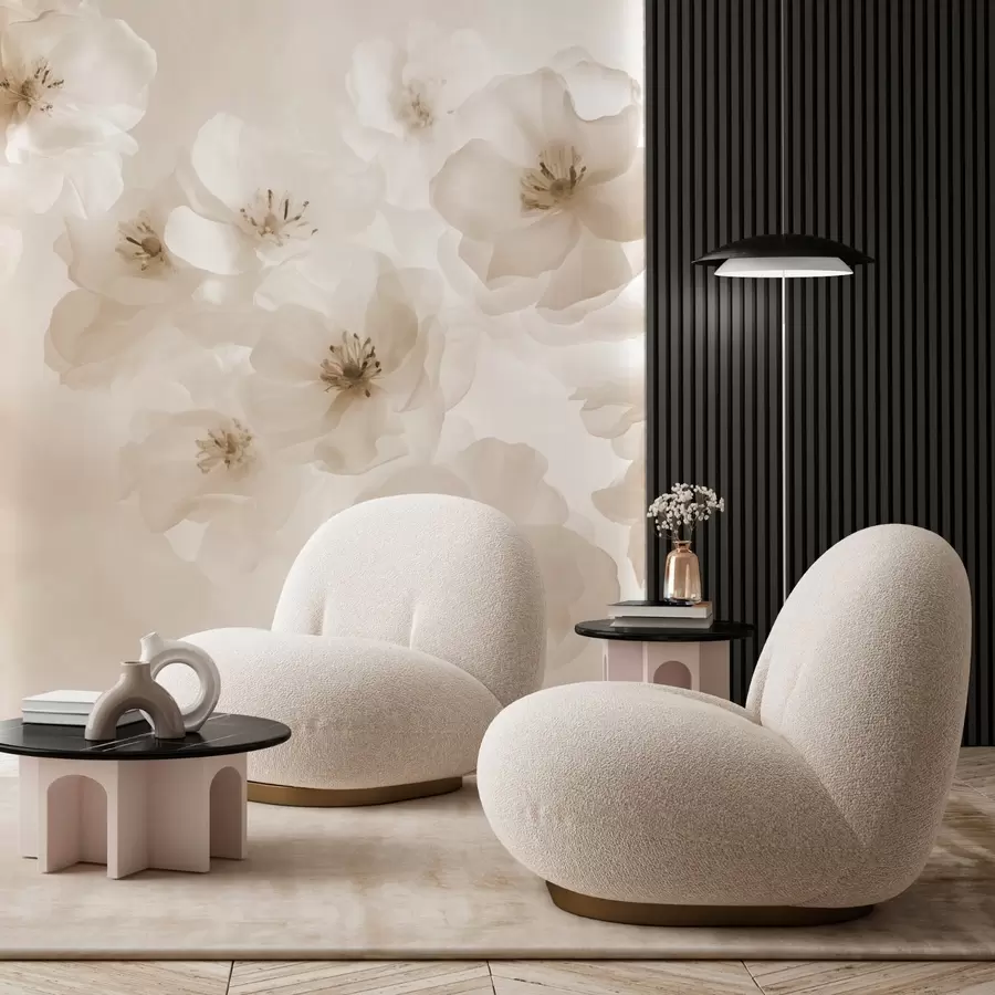 Fototapety Jemné veľké kvety, béžové odtiene w03931v2