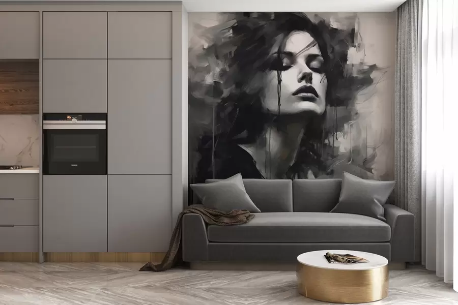 Fototapety Portrét ženy v sivom a čiernom odeve w04049