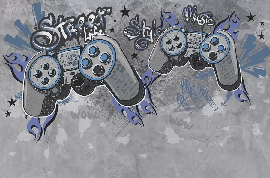 Fototapety Konzoly v štýle street artu na stene grunge w04054