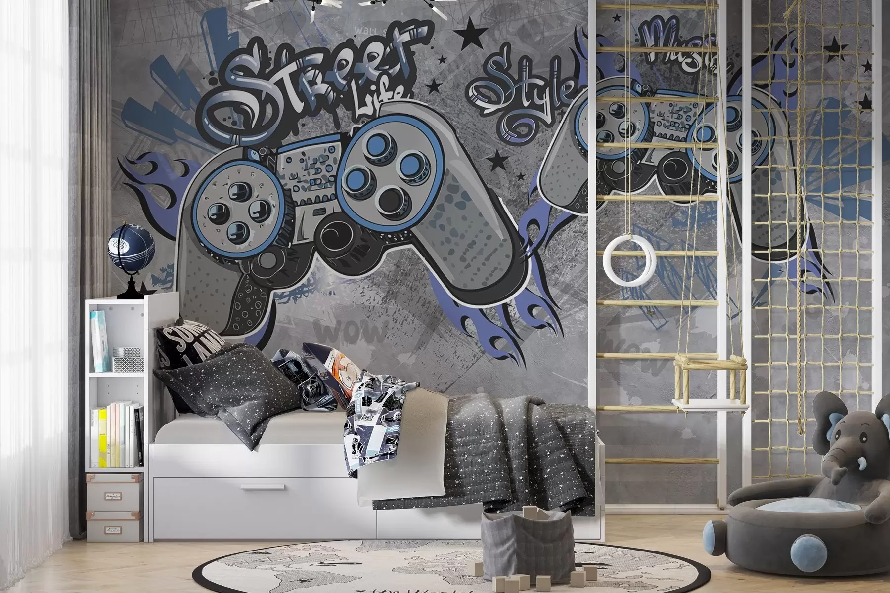 Fototapety Konzoly v štýle street artu na stene grunge w04054