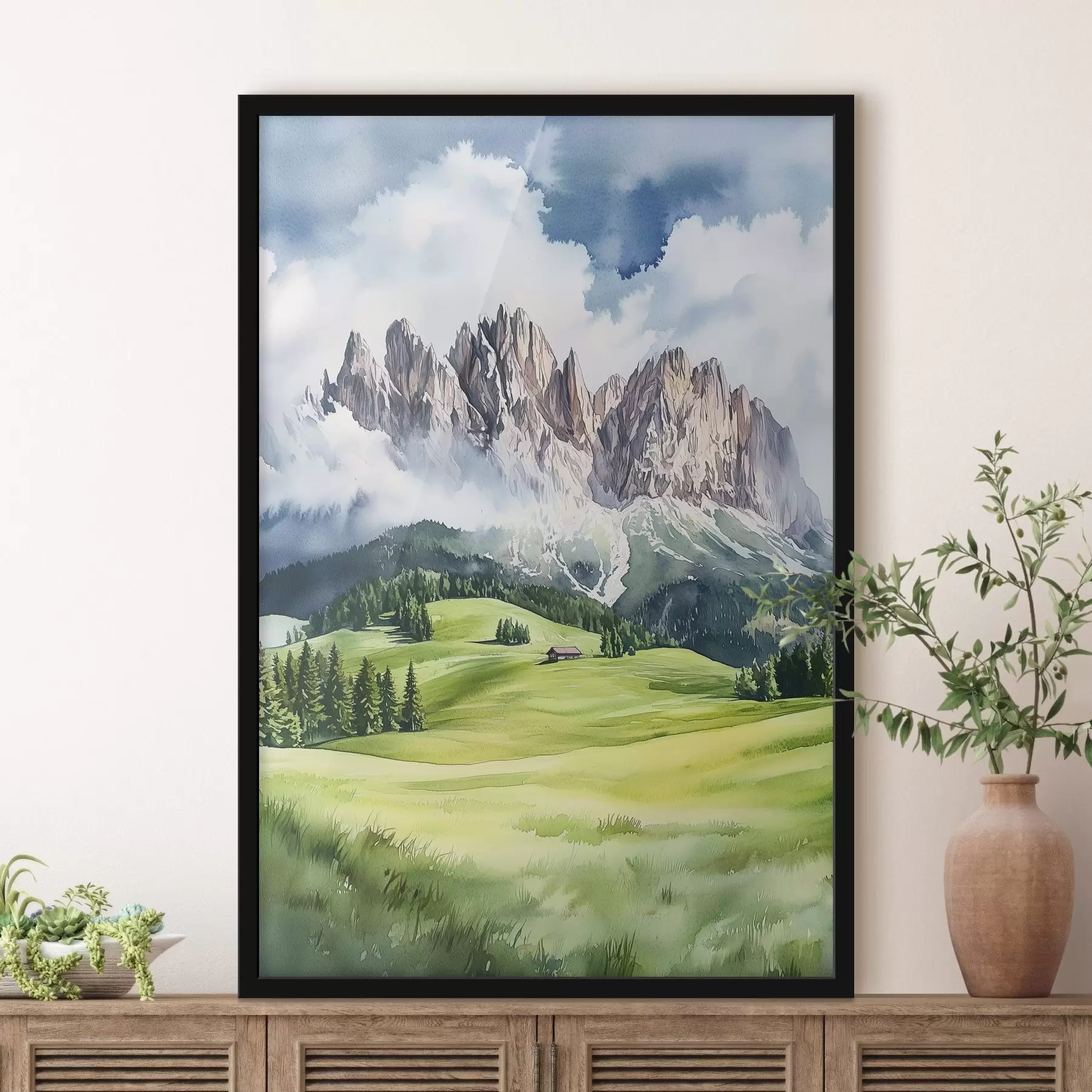Fototapety Dolomity, alpské hory, Taliansko, krajina, akvarel f44601