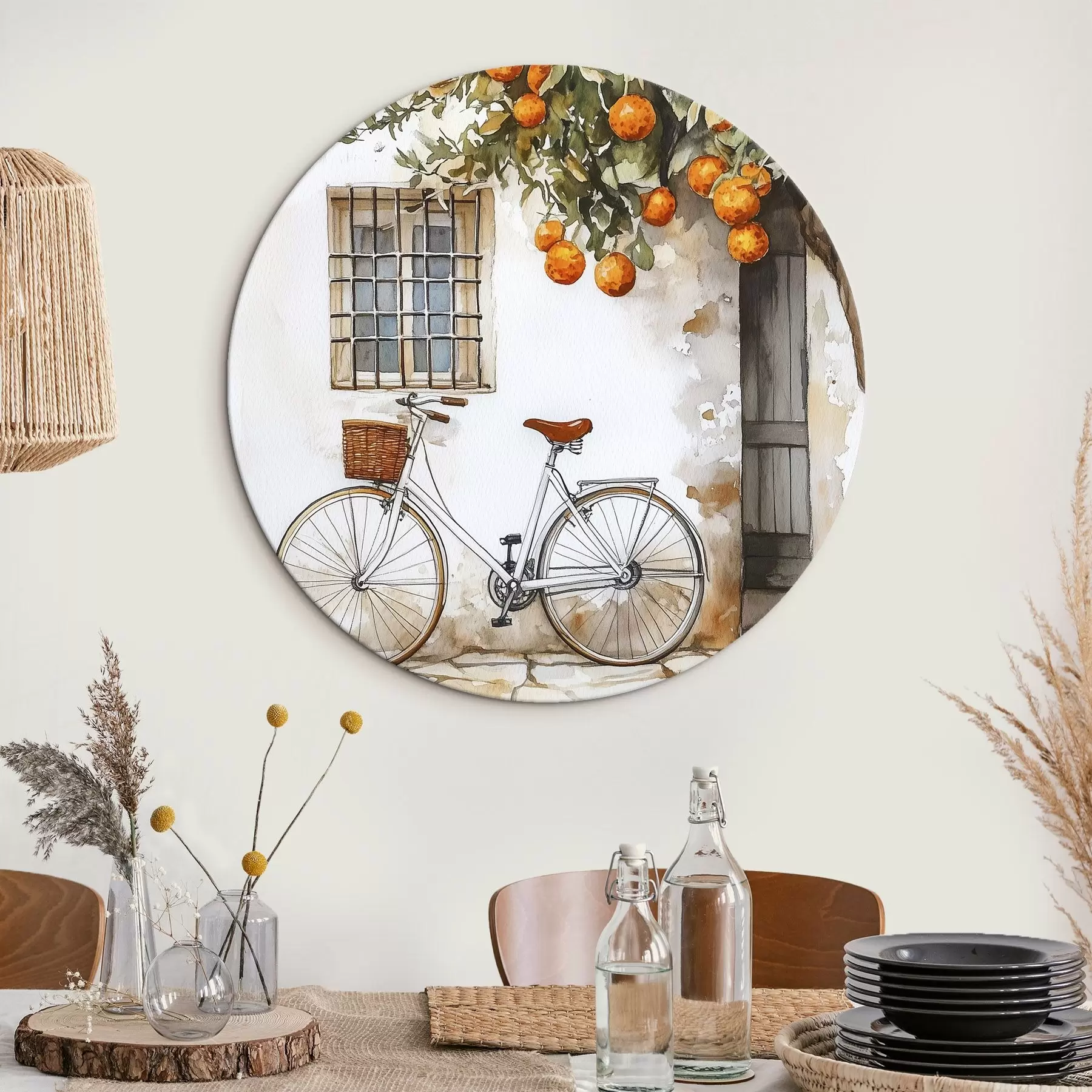 Obraz Stredomorský biely dom s pomarančovníkom a bicyklom r44610