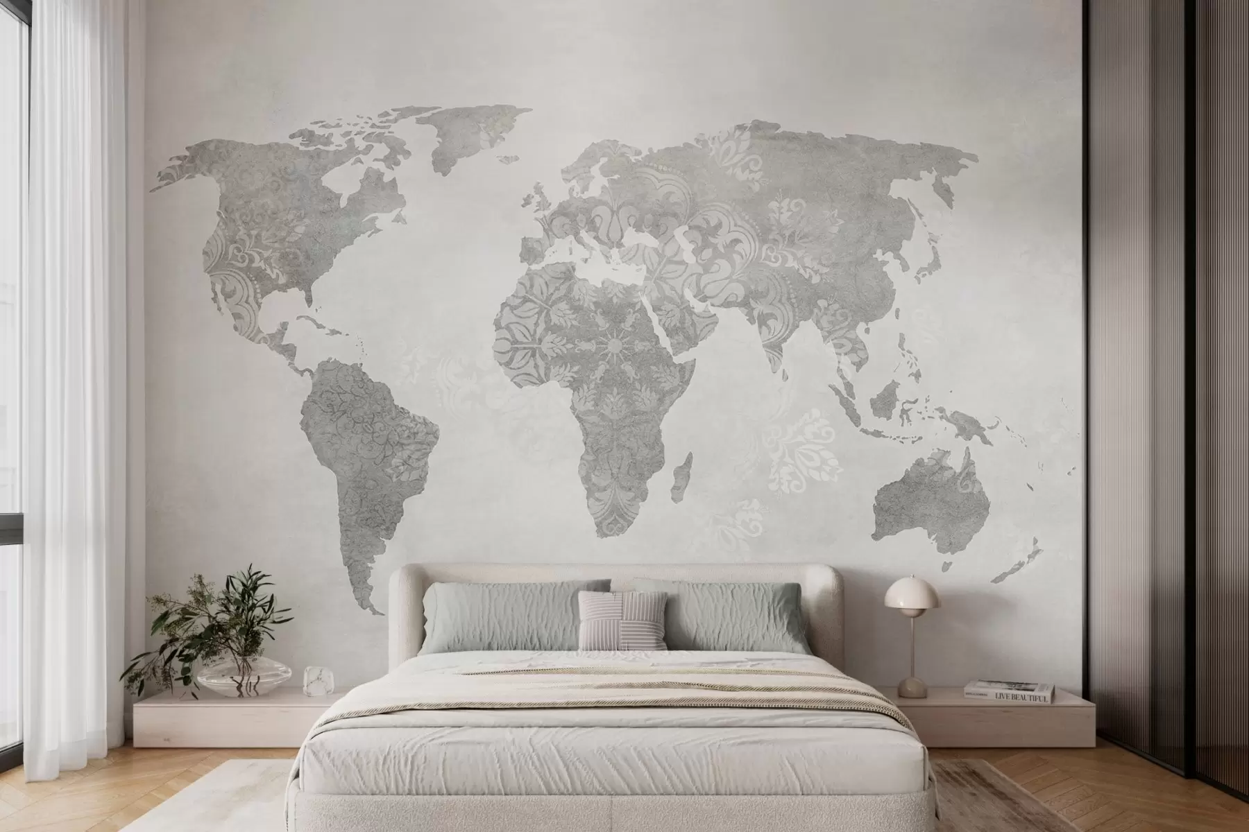Fototapety Mapa sveta so vzorom, jednofarebné odtiene w03954v1