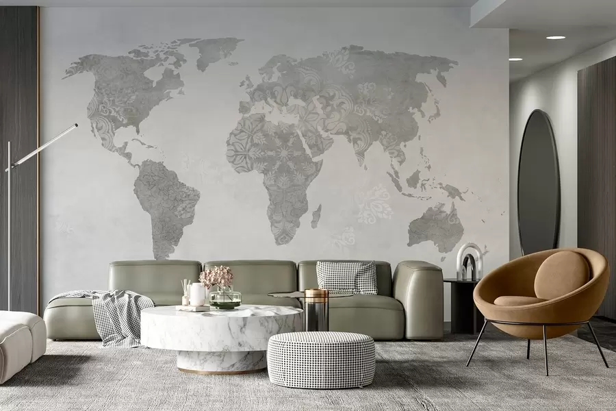 Fototapety Mapa sveta so vzorom, jednofarebné odtiene w03954v1