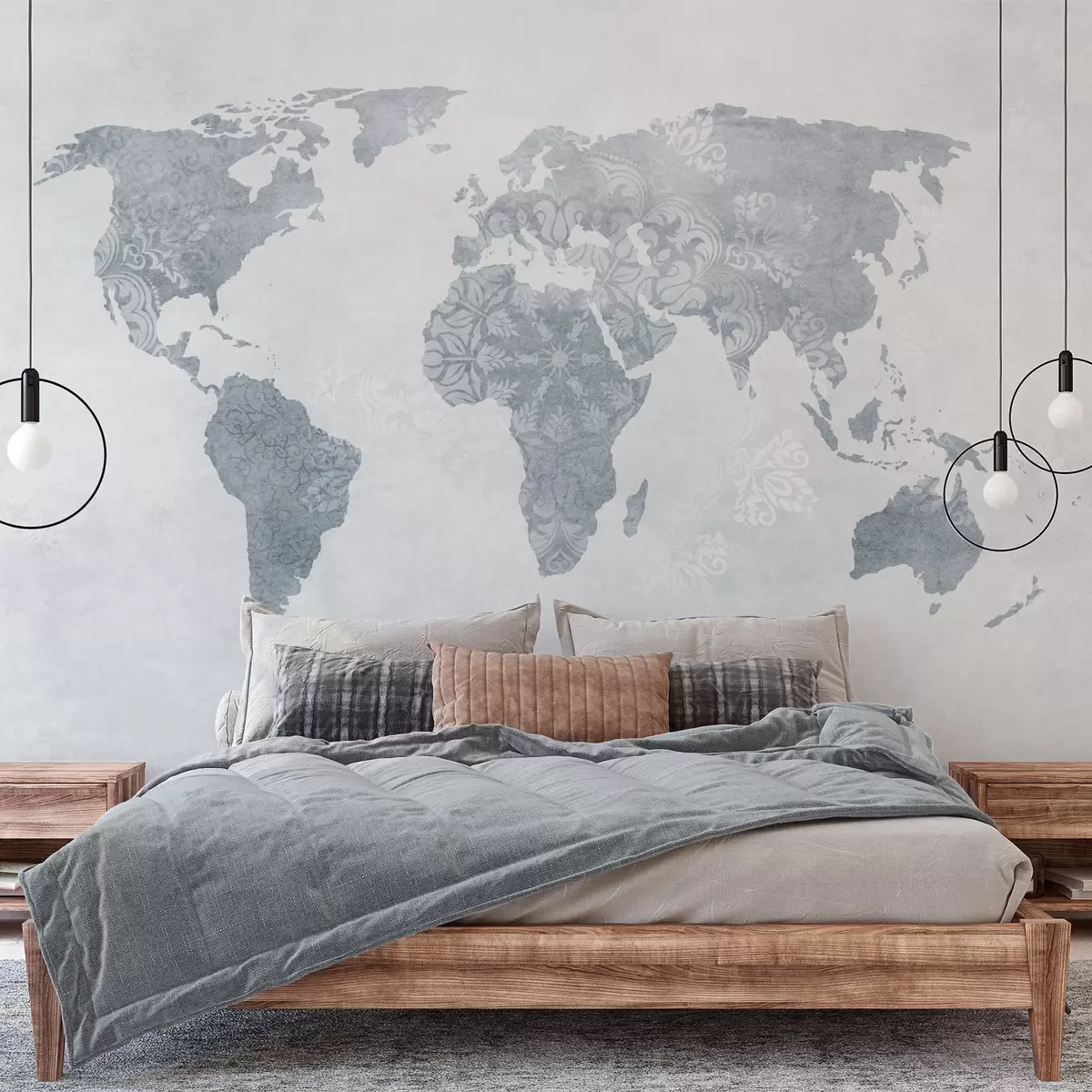 Fototapety Mapa sveta so vzorom, modré odtiene w03954v2
