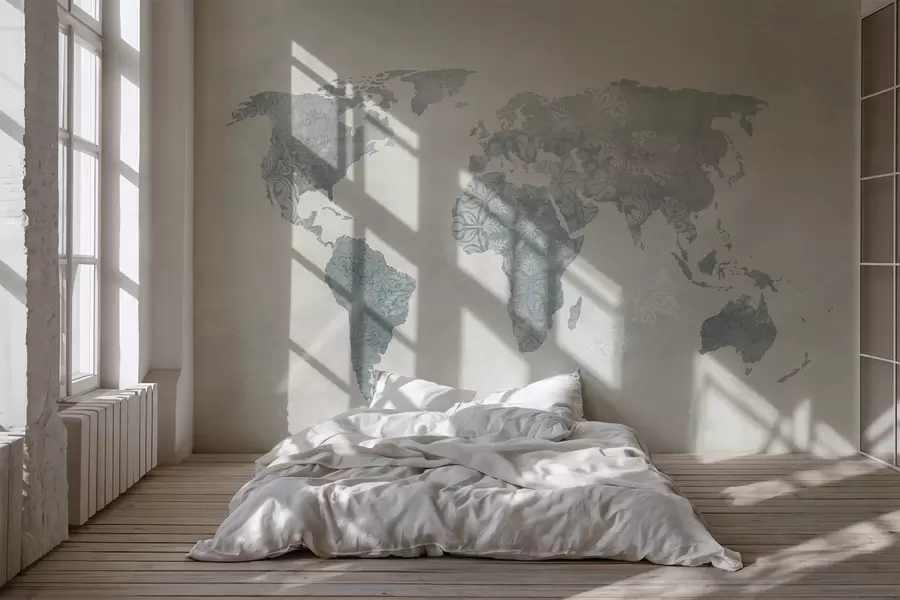 Fototapety Mapa sveta so vzorom, modré odtiene w03954v2