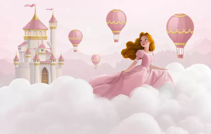 Fototapety Princezná medzi mrakmi na pozadí krajiny s hradom w04015v1