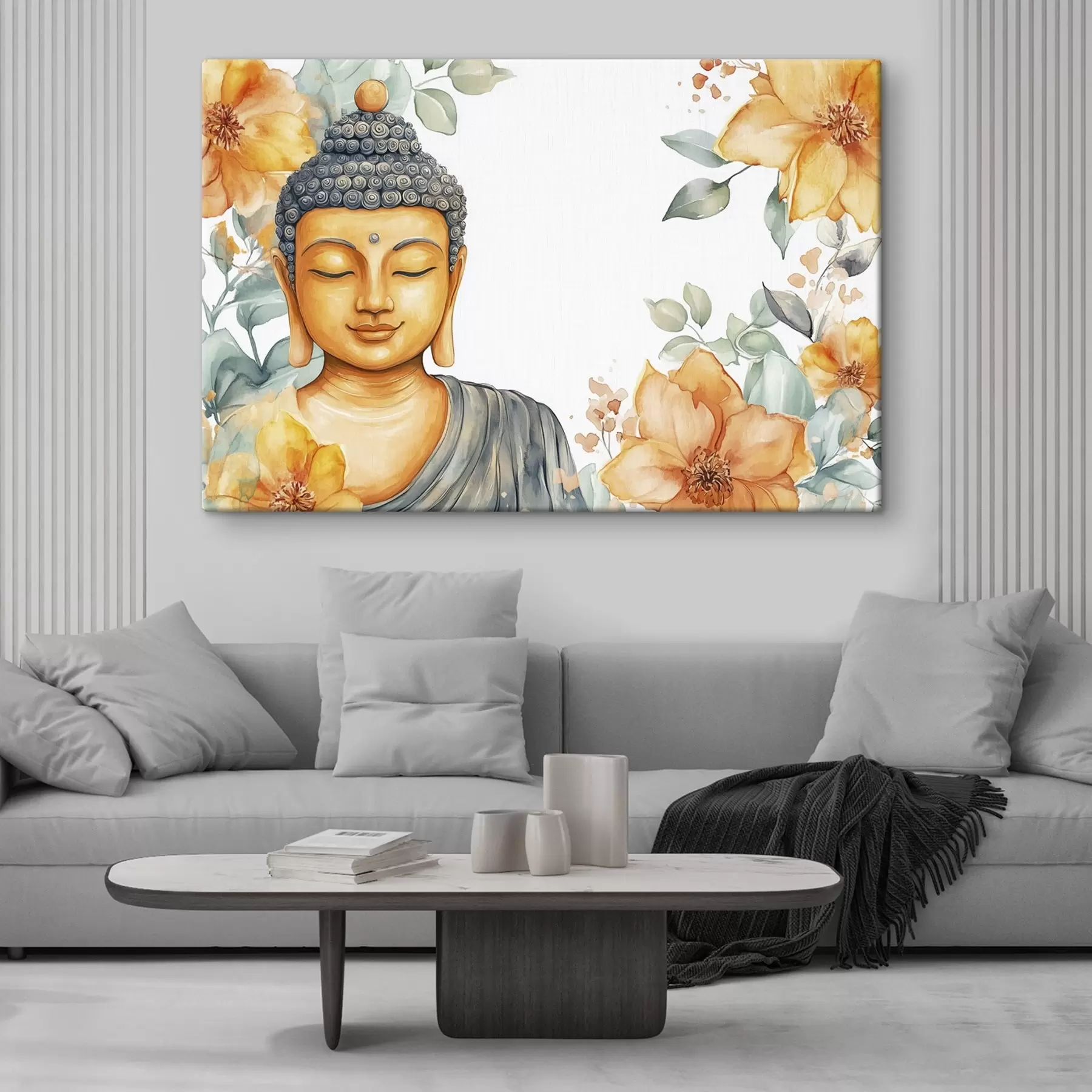 Obraz Budha obklopený oranžovými kvetmi, akvarelový štýl s44508