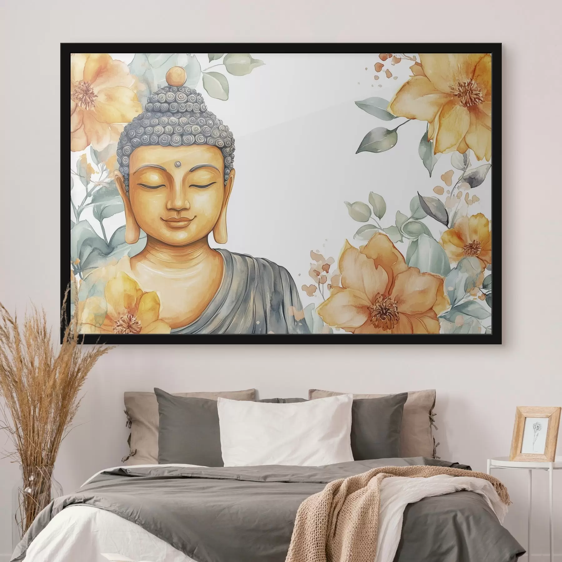 Fototapety Budha obklopený oranžovými kvetmi, akvarelový štýl f44508