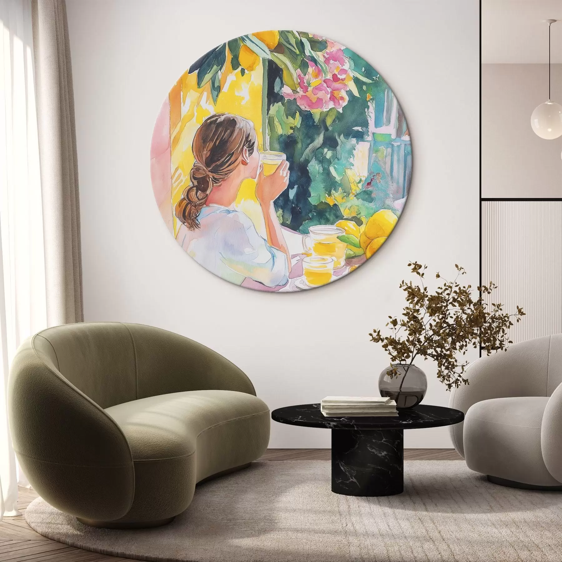 Obraz Letné vibrácie, dievča v kaviarni, limoncello, Taliansko, akvarel r44505