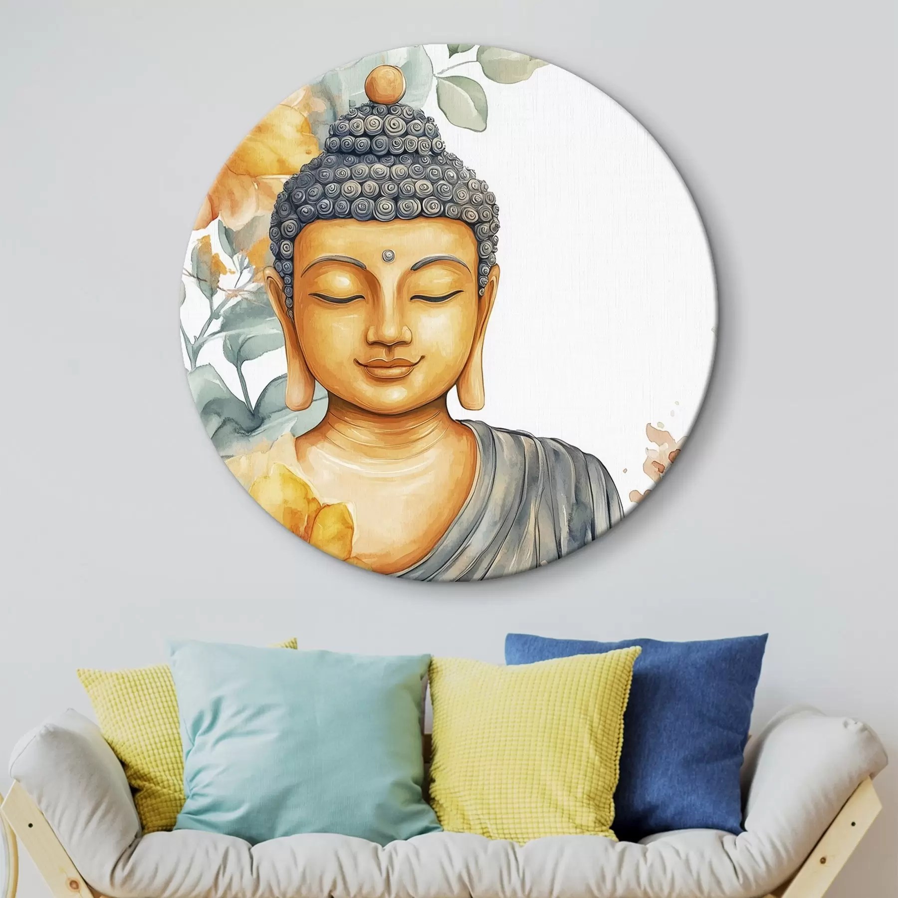 Obraz Budha obklopený oranžovými kvetmi, akvarelový štýl r44508