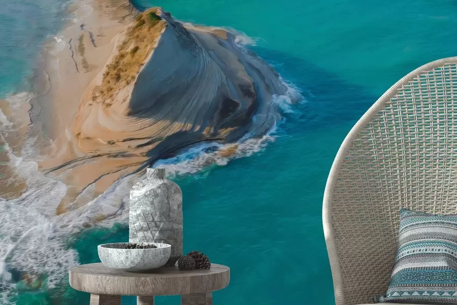 Fototapety Grécko ostrov, olejový štýl textúry, morské pobrežie, akvamarínová voda, realizmus w04094