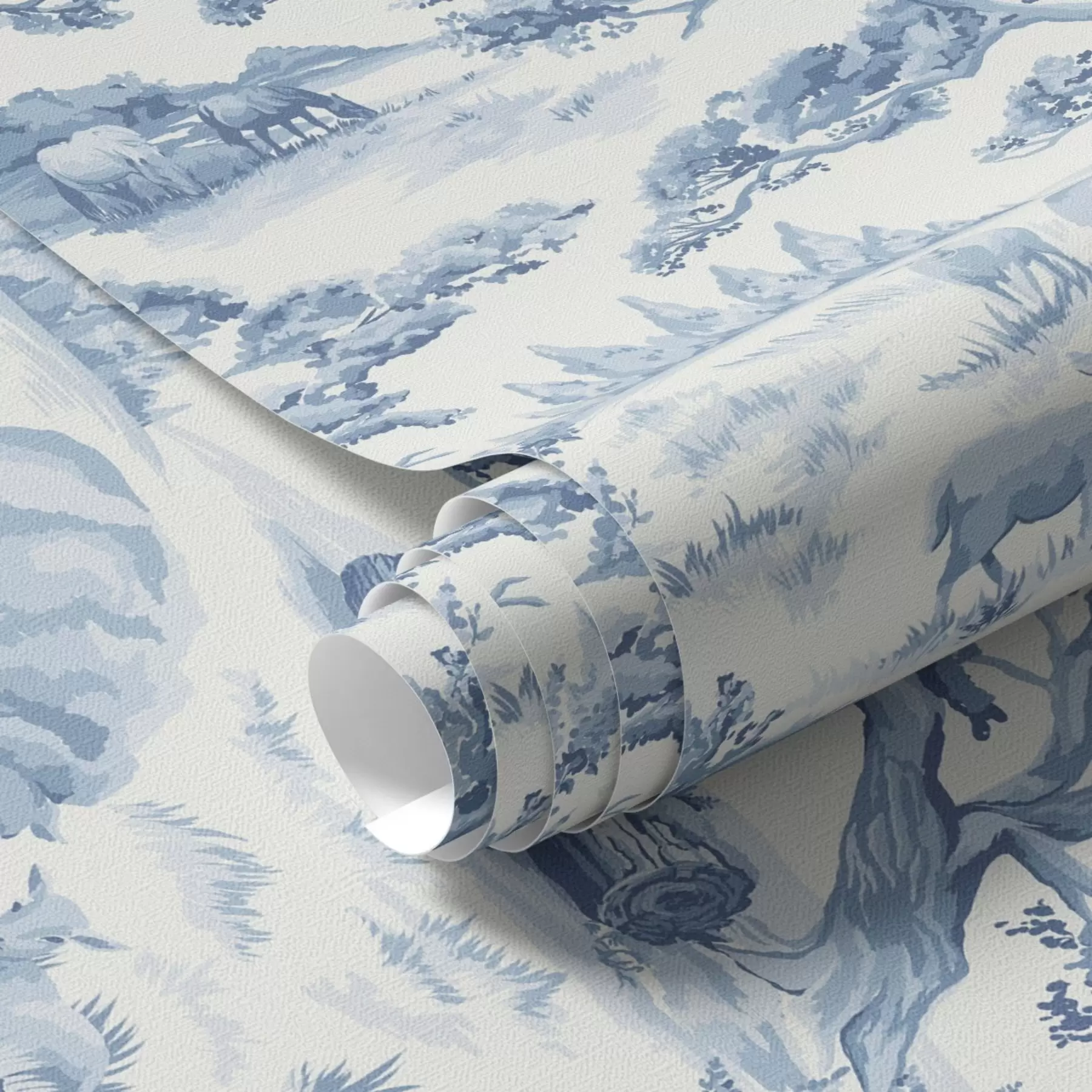 Fototapety Vidiecka krajina v modrých tónoch s ovcami a stromami a00178