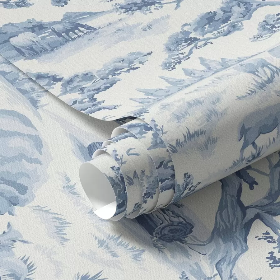 Fototapety Vidiecka krajina v modrých tónoch s ovcami a stromami a00178