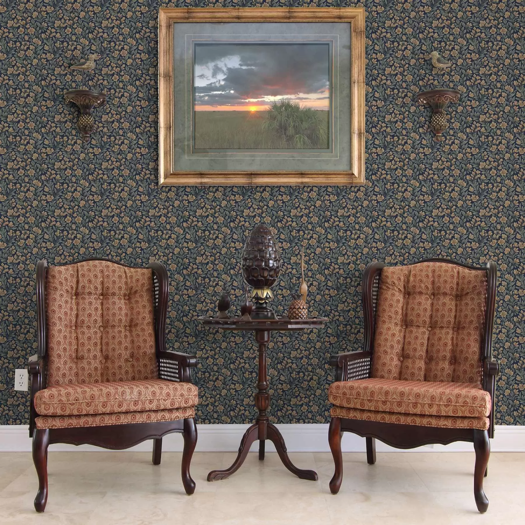 Fototapety Oranžové kvety na tmavomodrom pozadí v štýle vintage a00200