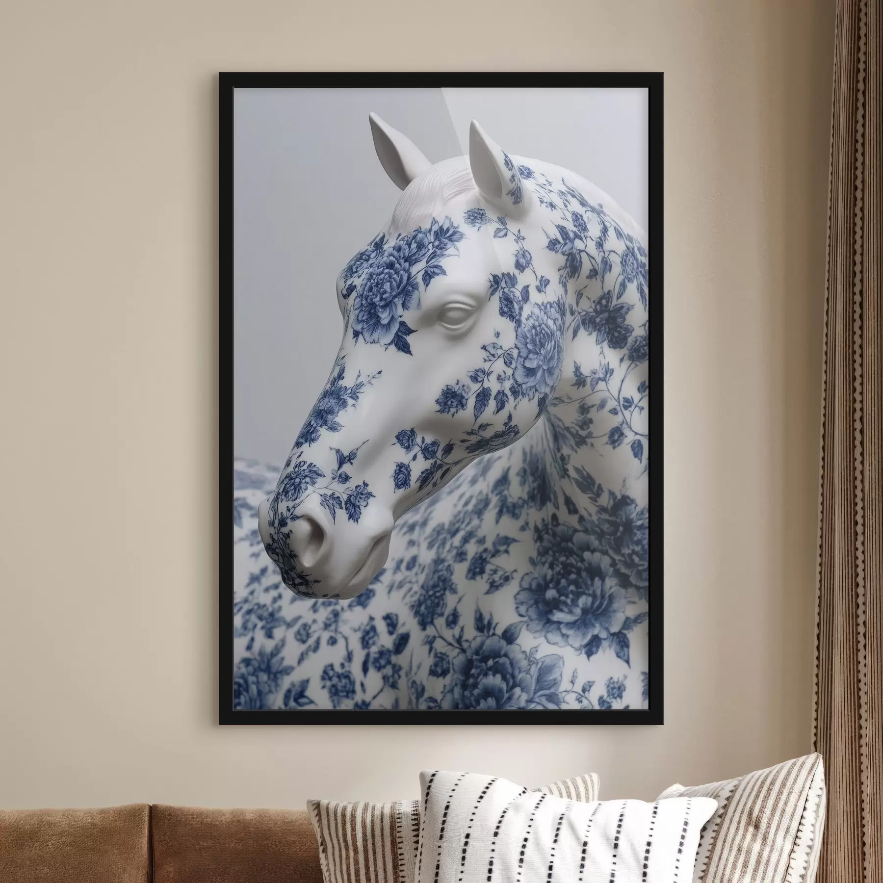 Fototapety Porcelánový kôň s potlačou modrých kvetov f44789