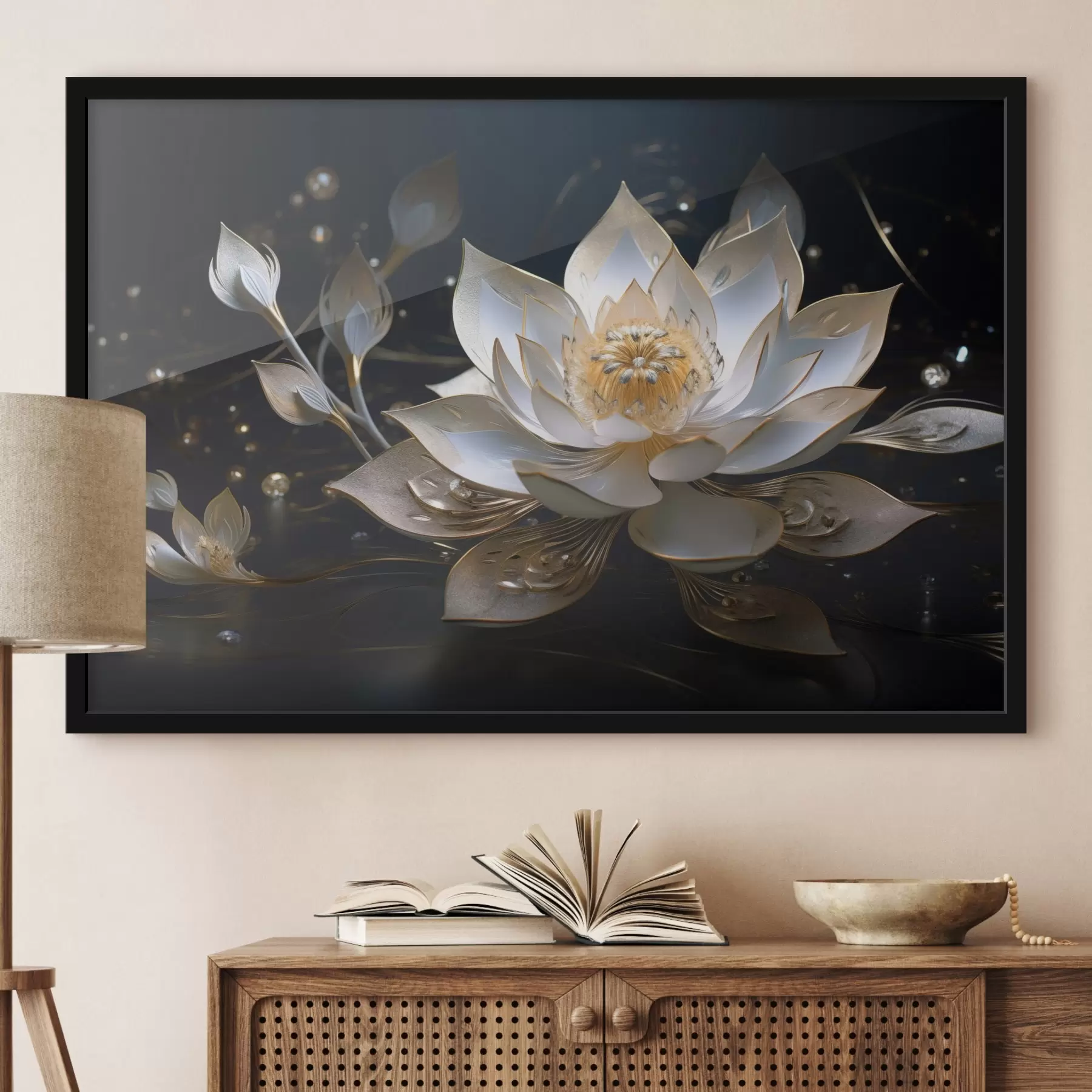 Fototapety Lotos s elegantnými vzormi na tmavom pozadí f44841