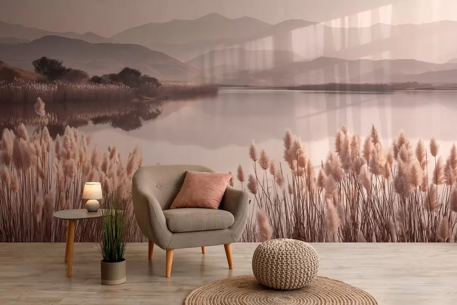 Fototapety pohľad na jazero s trstinami w04207