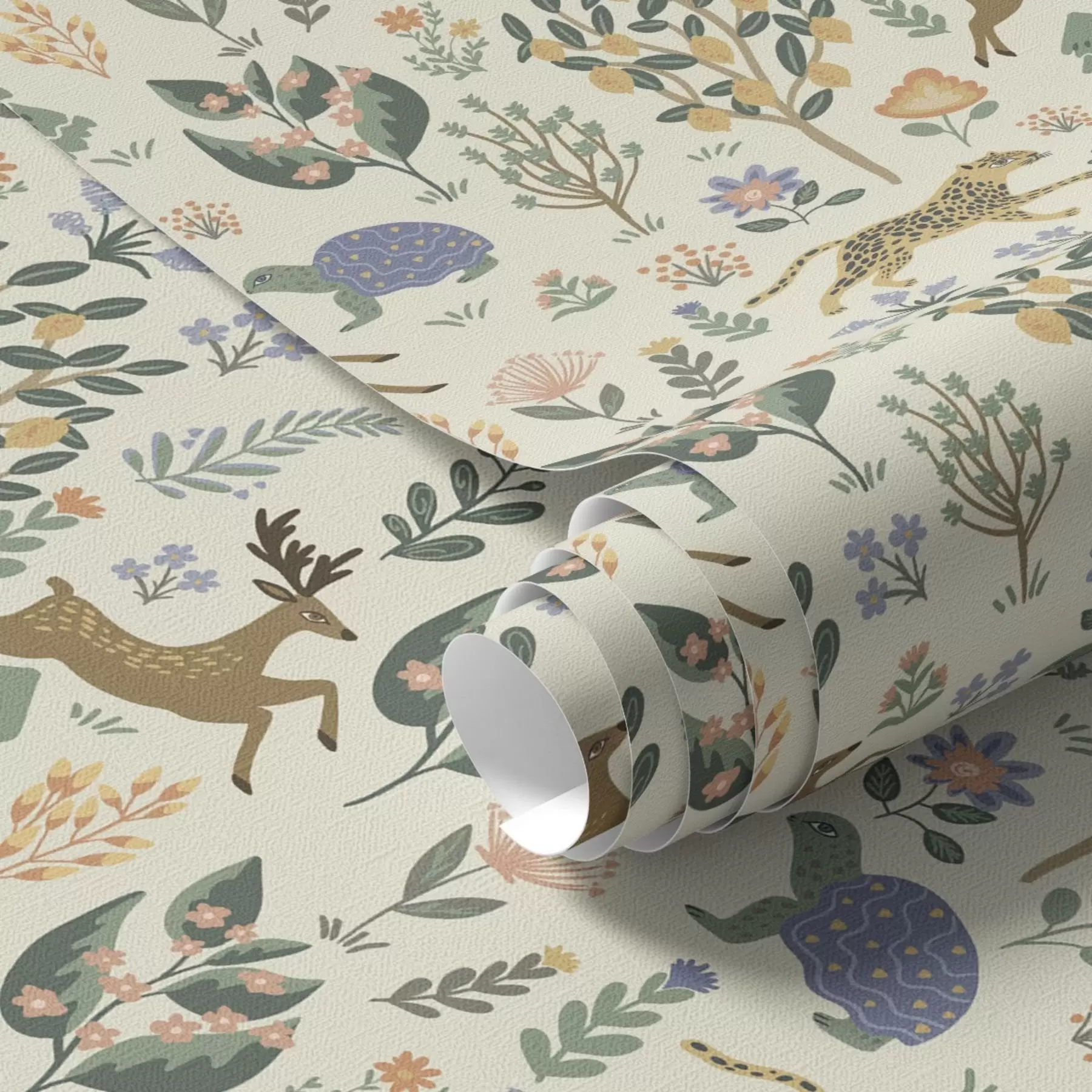 Fototapety Retro ilustrácia s leopardmi, stromami a jeleňmi a00184