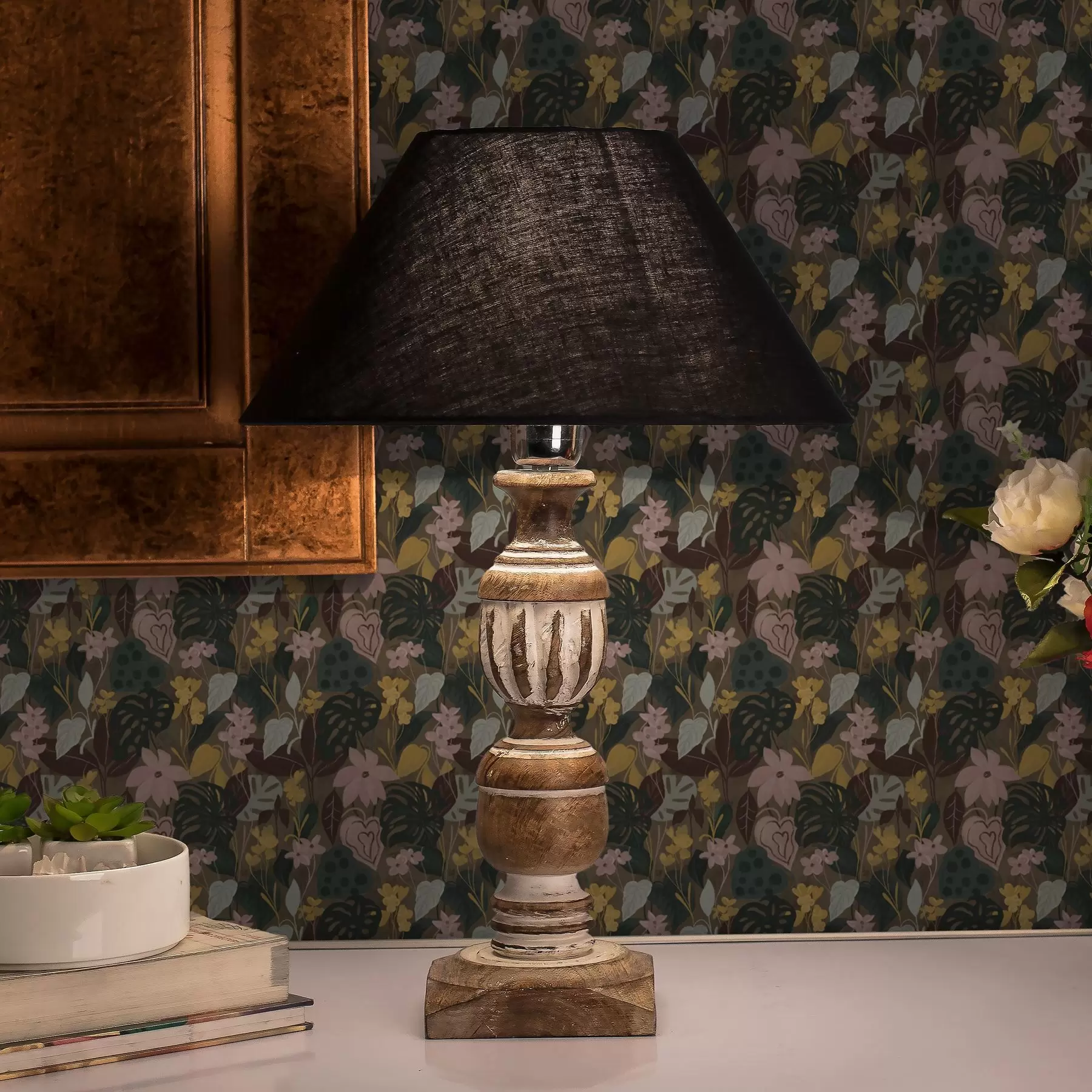 Fototapety Tmavé tropické listy a kvety v hustej maľbe hustej maľby a00244