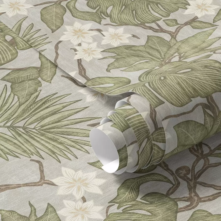 Fototapety Listy a kvety tropickej monstery na sivom pozadí a00249